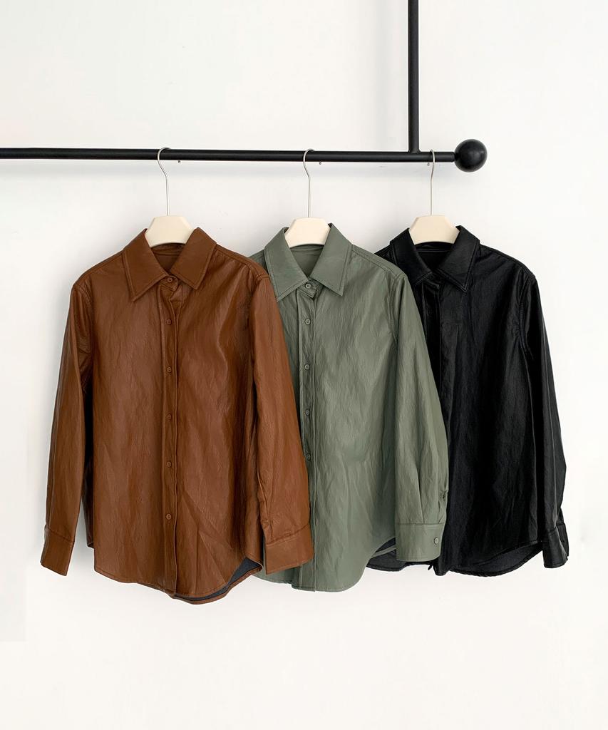 Baseukala [Fleece-Lined] Toff Faux Leather Shirt (3Colors)