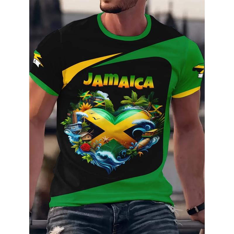 Jamaika Flagge Karte Grafik T-Shirt Für Männer Lustige Jamaikanische 3D Gedruckte T-Shirts Sommer Atmungsaktive Rundhals Oberteile Kurzarm T-Shirts