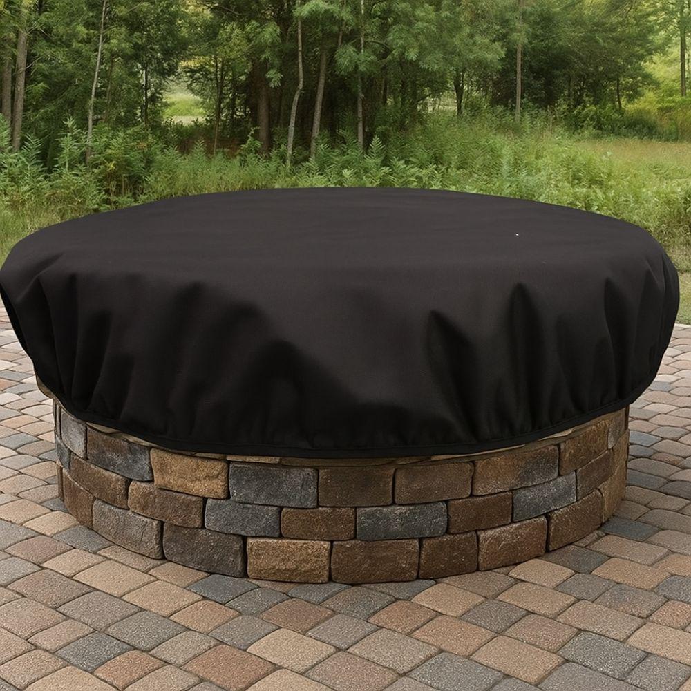 Weather Resistant Firepit Cover Waterproof Outdoor Fireplace Cover  Built-in Stone Firepits