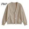 Relaxed Fit Cardigan Women Button Front V-Neck Cardigan, Solid Color Oversized Sweatshirt with Casual Jacket Dual Pockets, Long Sleeve for Fall Winter