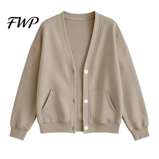 Relaxed Fit Cardigan Women Button Front V-Neck Cardigan, Solid Color Oversized Sweatshirt with Casual Jacket Dual Pockets, Long Sleeve for Fall Winter