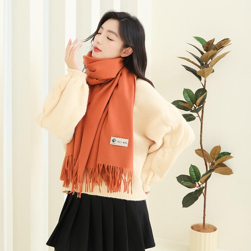 Wool Scarf Shawl High End Versatile Solid Color Scarf for Women Winter Thickened Korean Cashmere Scarf