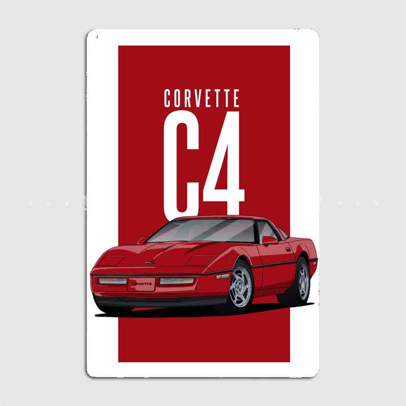 

Home Decorative Posters Metal Poster Indoor Garage Decor Corvette C4 Red Classic Super Sports Car Retro Sign Room Wall Decor 20x30cm（7.8x11.8inch）