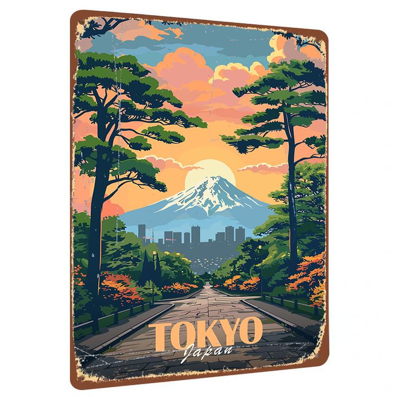 

Tokyo Fuji Mountain Sunrise Metal Wall Art Japanese Landmark Home Decor Souvenir Painting 20x30cm（7.8x11.8inch）