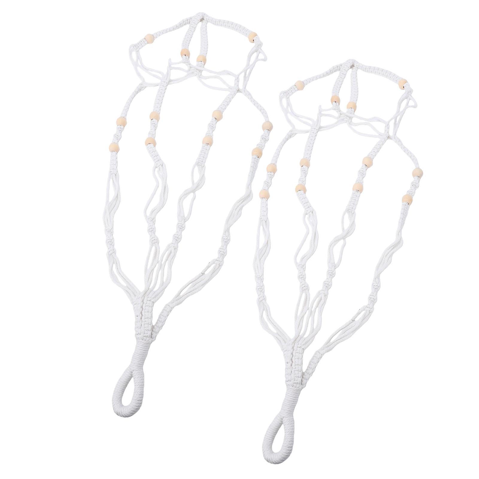 

2PCS Macrame Plant Hanger with 12 Wood Beads 35.4 Inch Cotton Rope Woven Hanging Flower Pot Holder for Indoor Plants Pots