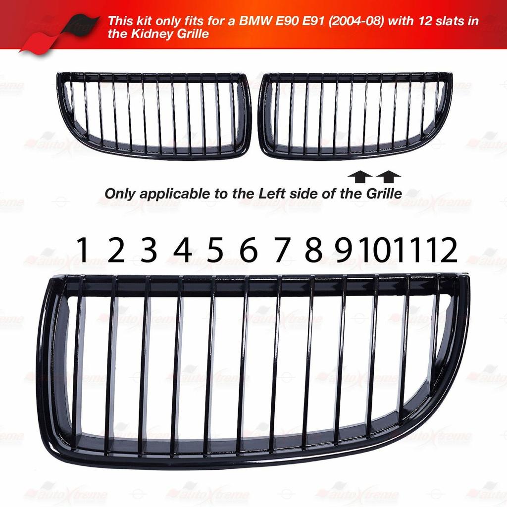 12 Slats Kidney Front Grill Grille Decal Stripe Cover Clip Trim M-Sport Decorative Parts Fit For BMW 3 Series E90 E91