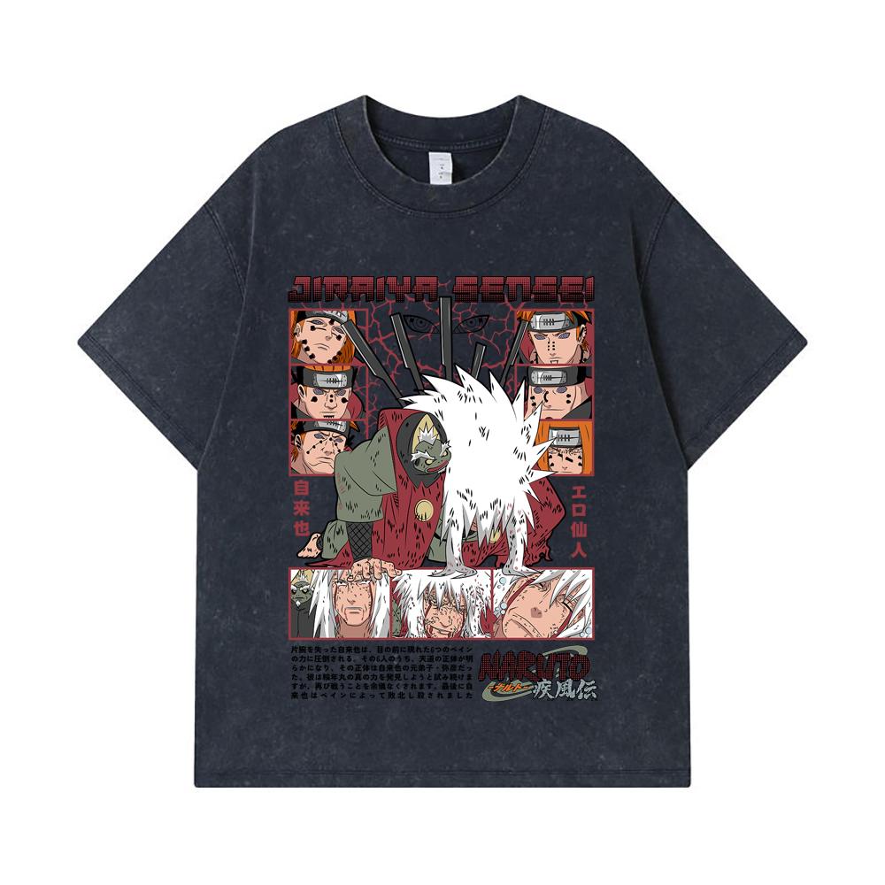 275 GSM Washed T-shirts 100% Cotton Naruto V5 Jiraiya Print Unisex Heavy Cotton T Shirt