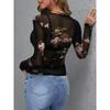 Damen Frühling und Herbst Rundhals Mesh Rose Langarm Top