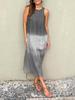 European and American summer cotton and linen round neck sleeveless gradual change dress casual women color matching straight slit
