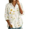 Camisa de Mujer con Botones Delanteros Estampado Floral Manga Tres Cuartos Corte Holgado Blusa con Cuello Top Casual Ligero para Uso Diario