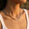 Geometric Zirconia Chain Necklace Stainless Steel Adjustable Length Collarbone Chain For Women Layering Jewelry