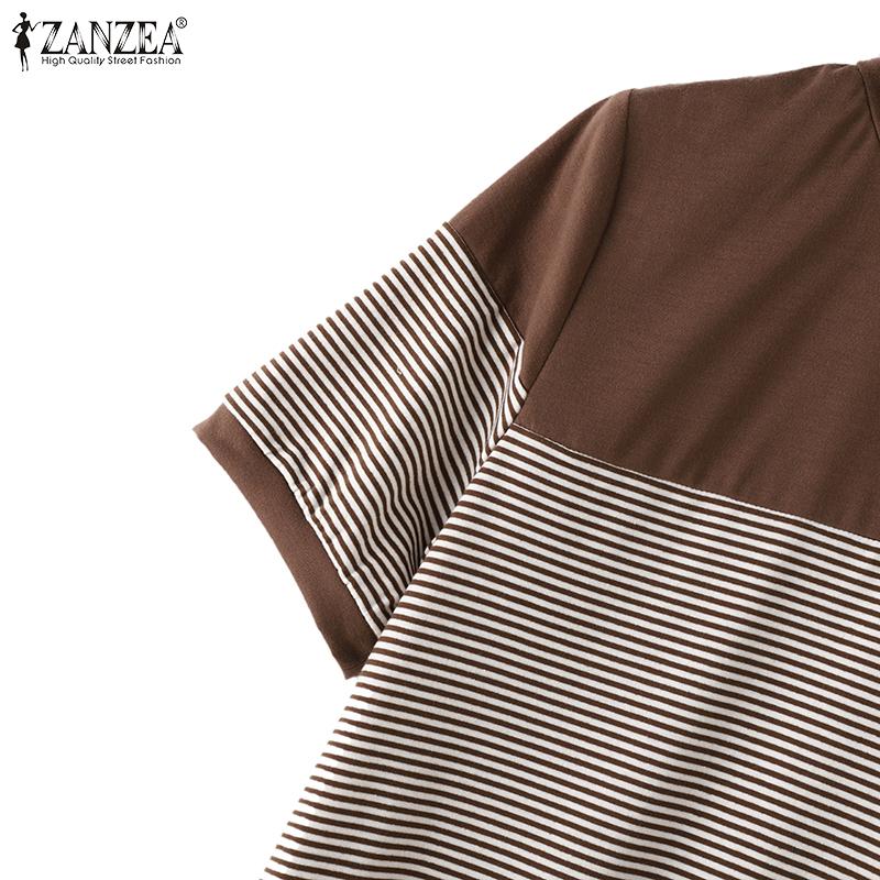 ZANZEA Dámská letní trička s kulatým výstřihem, ležérní, s krátkým rukávem a pruhy