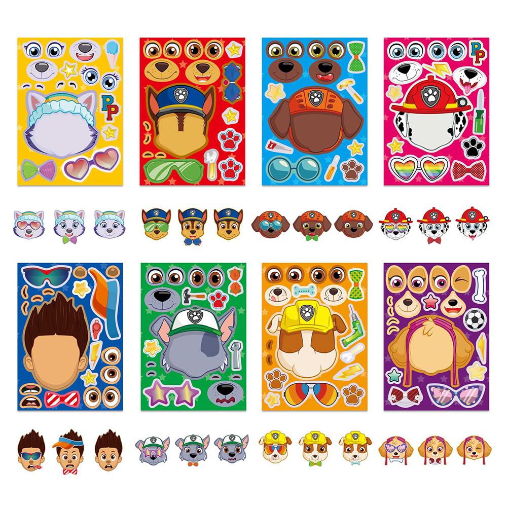 6/8/12/16pcs PAW Patrol Puzzle Anime Stickers DIY Ryder Chase Make-a-Face Assemble Funny Cartoon Decal Assemble Jigsaw Sticker