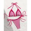 Sexy Pink Plaid Bikini Women Lace Trim Push Up Bra Tie Side Thong Swimsuit Beach Bathing Suit Holiday Swimwear