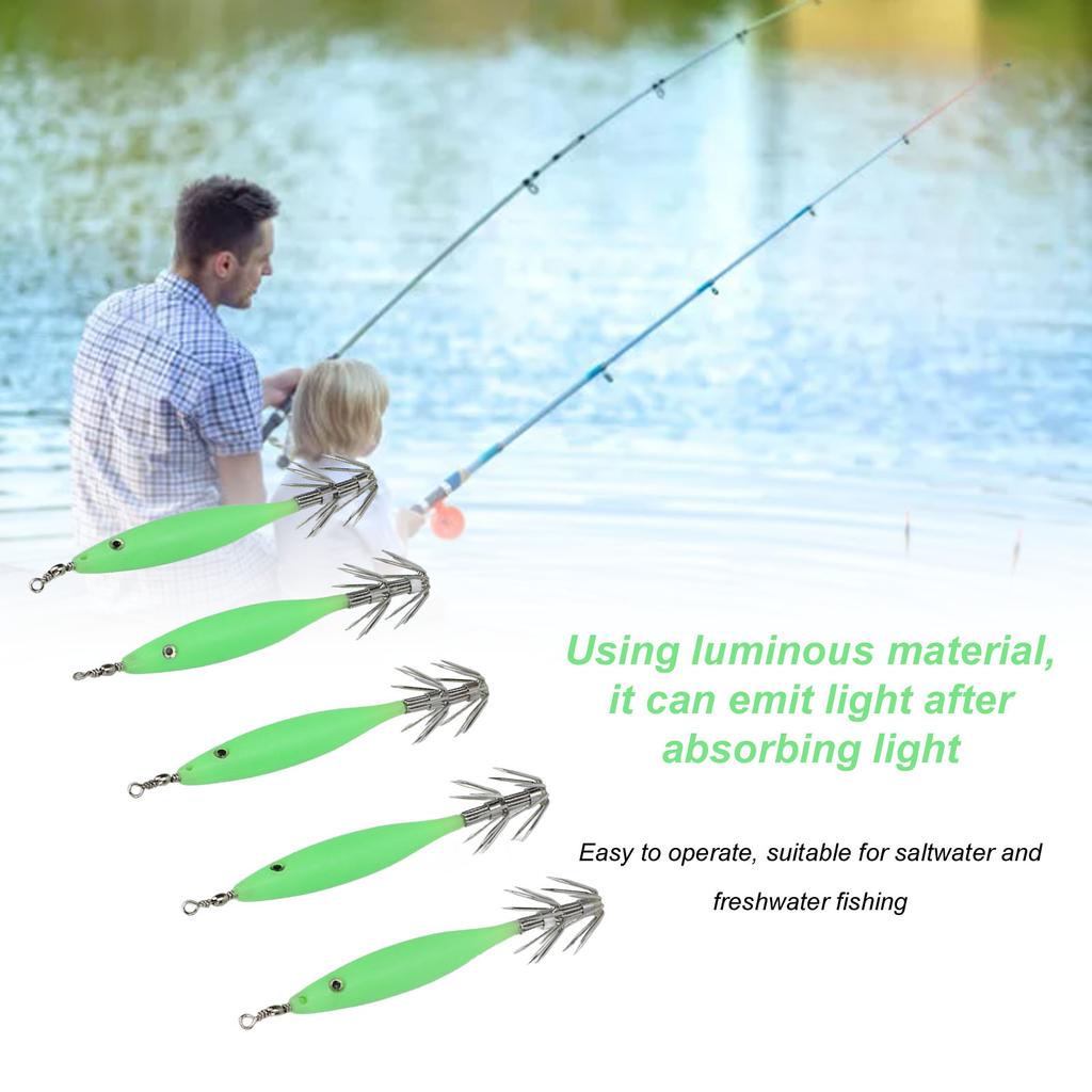 5Pcs 8cm Fishing Lure with Hook Cuttlefish Jig Wood Shrimp Bait for Outdoor Saltwater Freshwater