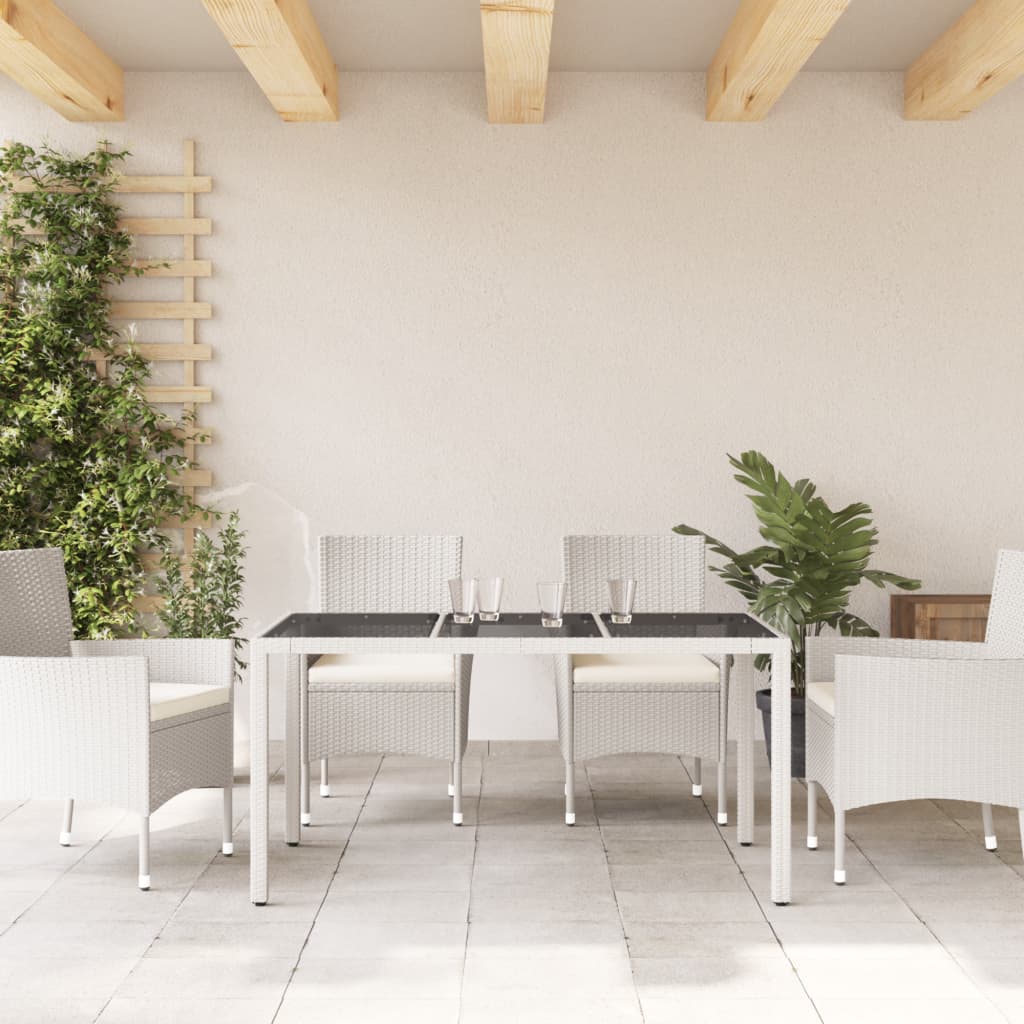 Garden Table with Glass Top White 150 x 90 x 75 cm Poly Rattan