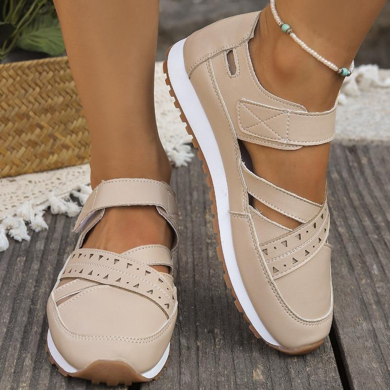 Summer Wedge Sandals with Wide Straps Open Back Sheer Fabric Large Size Platform Thick Sole Thick Heel Velcro Fastening