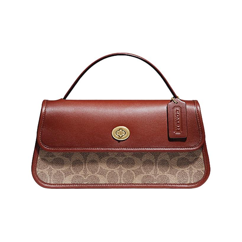 

Coach Turnlock 27 Classic Monogram Coated Canvas Satchel Women handbags Brown Yellow Rust 143-B4NQ4 Basic Set (Bag+Dust Bag)