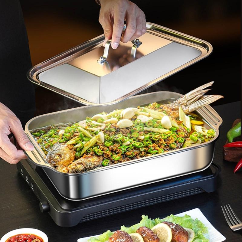 Multifunctional Stainless Steel Serving Tray Square Silver Food Platter Rusts Resistant Dishwasher Safe Dinner Tray