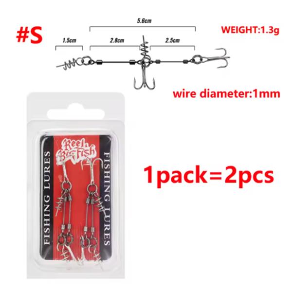 S M L Fishing Soft Lure Steel Wire Rig Double Triple Hooks Set With Screw Pin Soft Lure Stinger Rigs Fishing Tackle