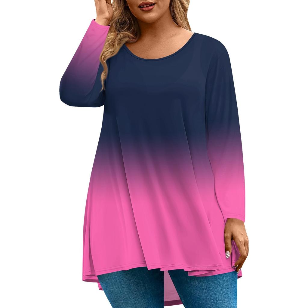 Dame Mote Stor Størrelse Rund Hals Langermet Casual Trykk Løs Pullover Topp