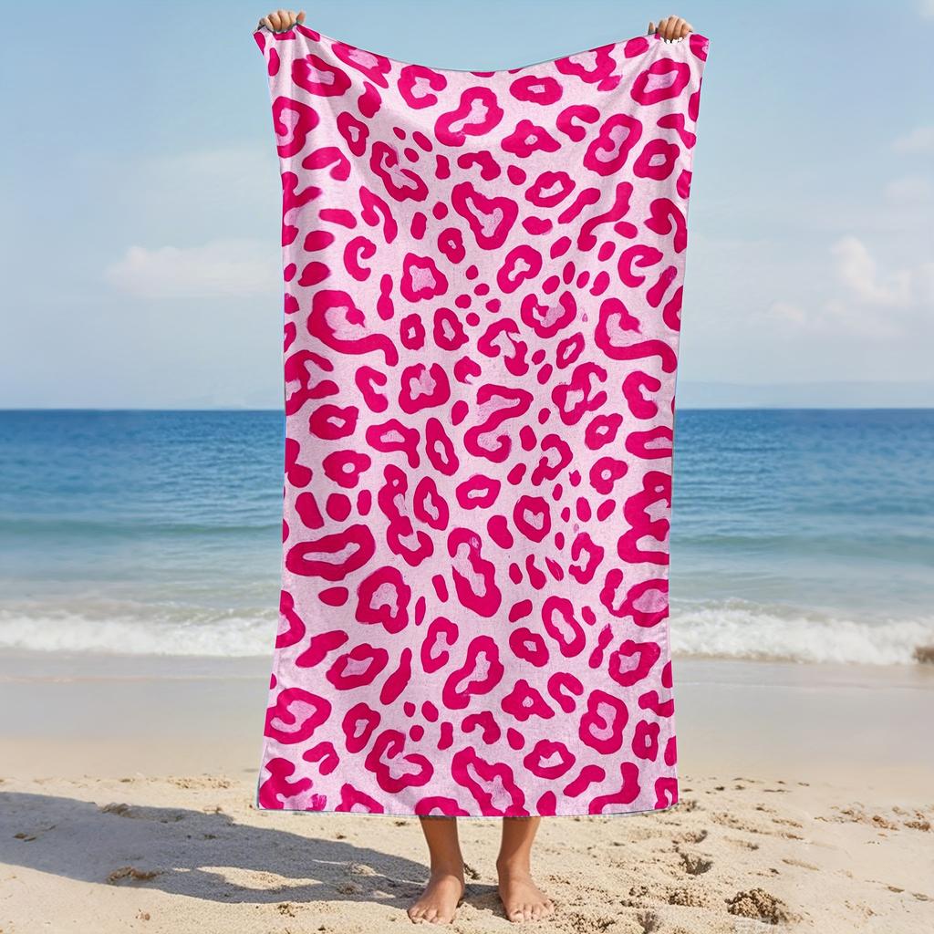 Asciugamano da Spiaggia Leopardato Rosa Stampa 2D Unilaterale Morbido Asciugatura Rapida Microfibra Asciugamano da Spiaggia Piscina Spiaggia Viaggio Decorazione Accessorio Audace Regalo