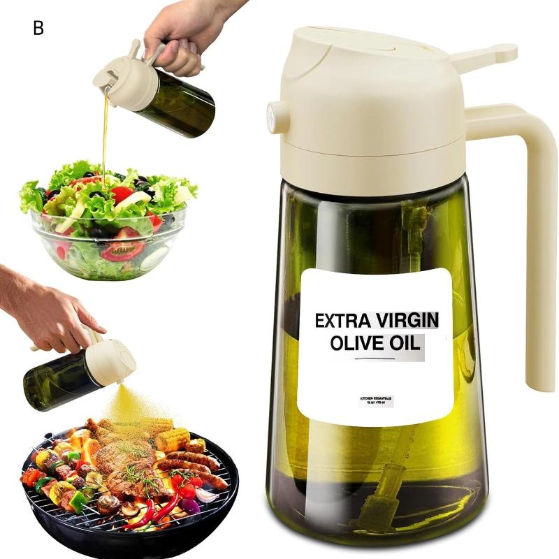 2in1 Glass Oil Pot Spray Pour Oil Bottle Light-Blocking Dark Oil Mist Spray Bottle Kitchen Dual Function Olive Oil Sprayer