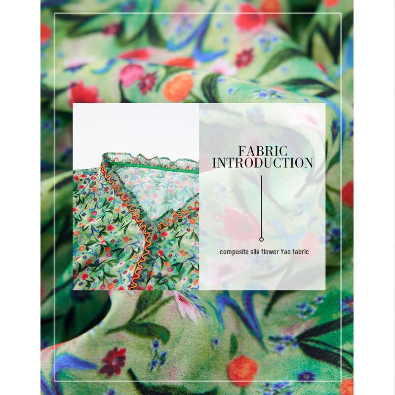 Demana Summer V-Neck Flare Sleeve Printed Midi Dress