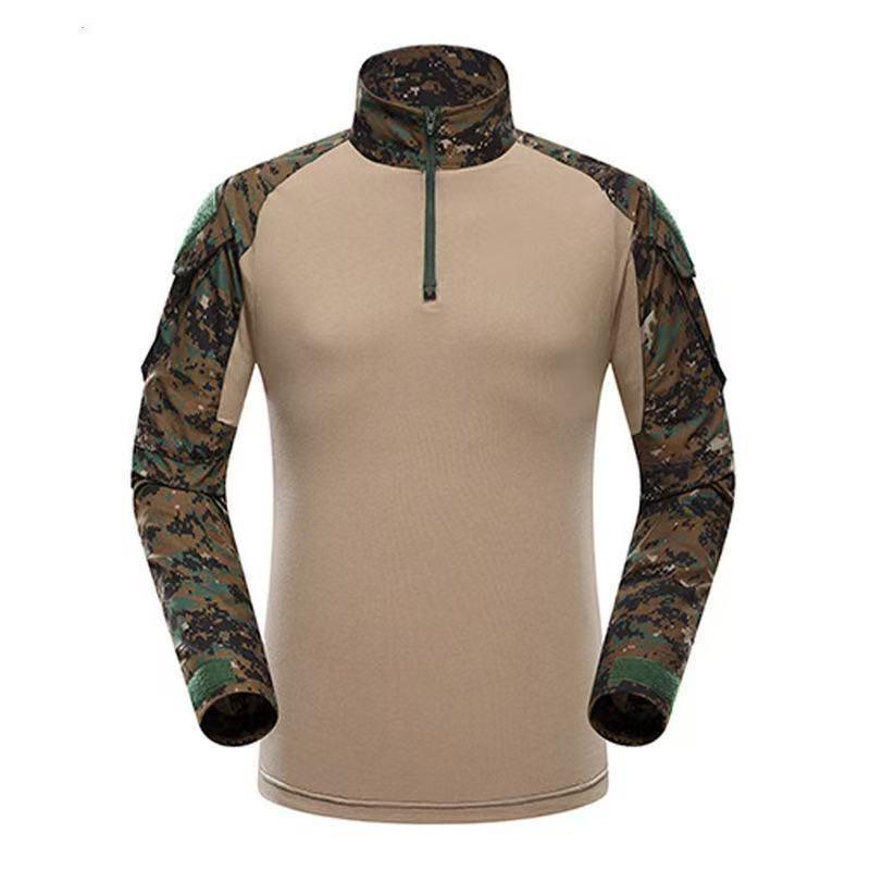 Mens Tactical Military-Style Camo Long Sleeve Training Shirt Outdoor Combat Uniform Hiking Camping Shooting Sports
