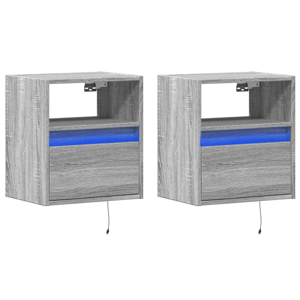 Vidaxl Ścienne Szafki Tv Z Led, 2 Szt., Szary Dąb Sonoma, 41X31X45 Cm