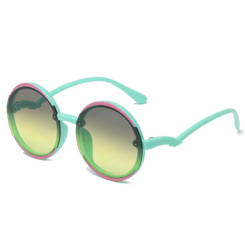 Cute Color-Block Round Kids Sunglasses Gradient Lenses Uv400 Protection Fashionable Shades For Girls 8832