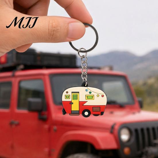 Cartoon Schlüsselanhänger Wohnmobil Form Schlüsselanhänger, Kontrastfarbene Schlüsselanhänger Zubehör für Langlebige Reiseanhänger, Emailliertes Metall Retro Wohnmobil
