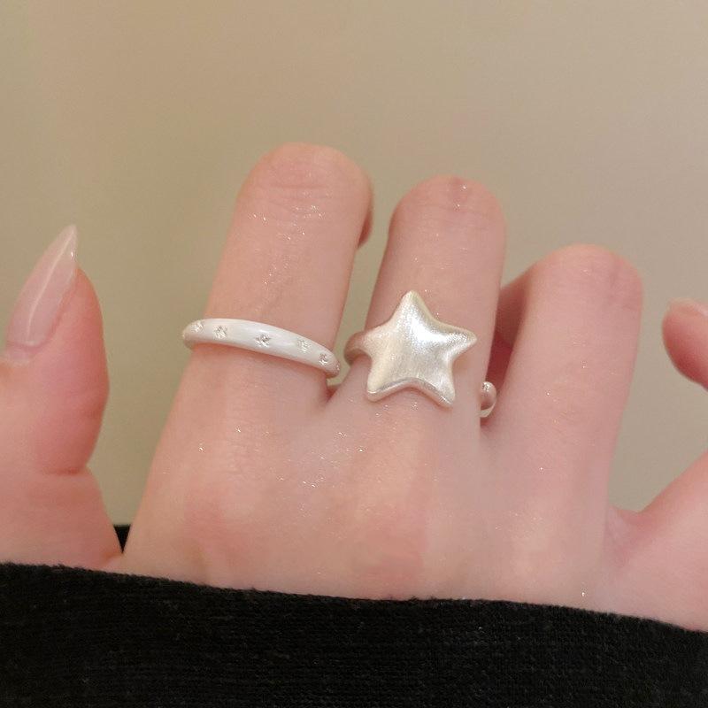 Korean Fashion Star Geometric Silver Color Open Rings For Women Girls Trendy Party Aesthetic Jewelry Y2K Harajuku Accessories