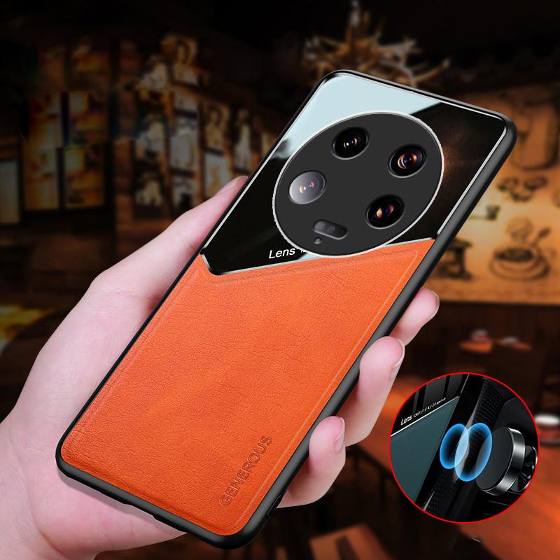 For Xiaomi 13 Ultra Protective Cover PU Leather Coated TPU+PC Phone Case with Car Mount Metal Sheet