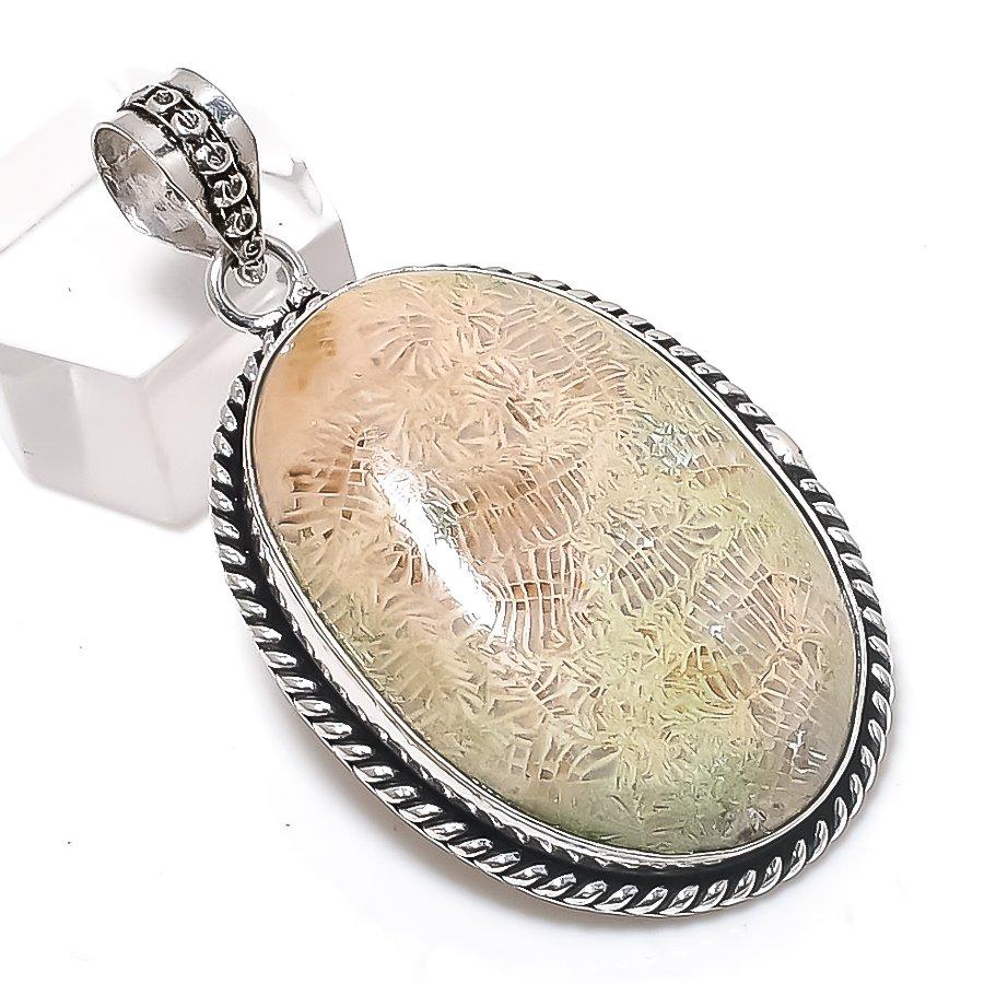 

Natural Fossil Coral Gemstone 925 Sterling Silver Jewelry Pendant 2.13 c8z02