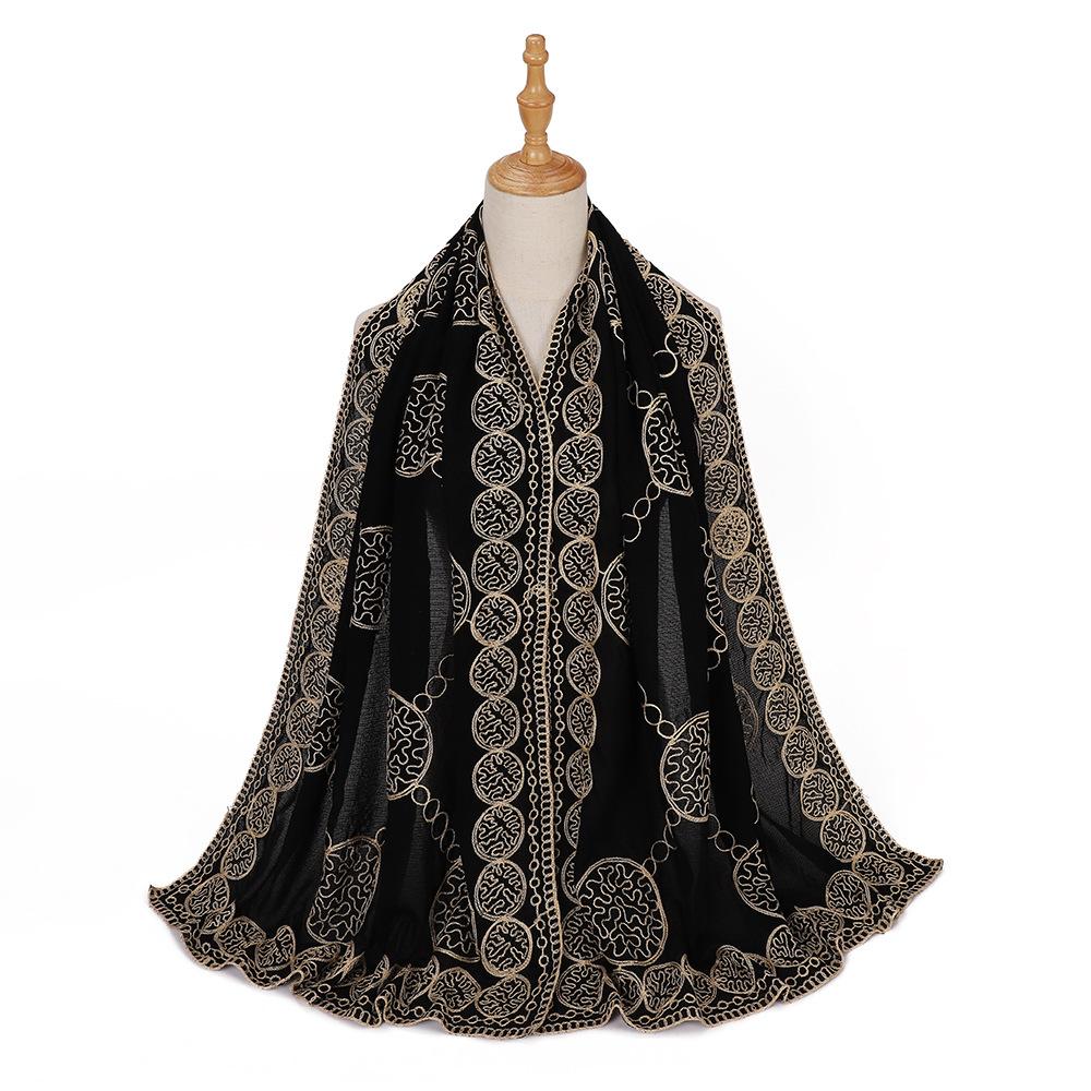New Middle East black embroidered headscarf, Indonesian Malay fashion headscarf, shawl scarf