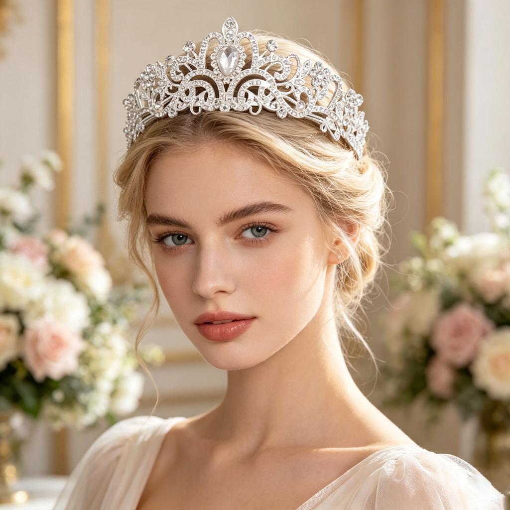 Diamond Bridal Headdress with Comb, Luxurious Crystal Wedding Crown, Suitable for Retro Celebration Ball, Queen Headdress.