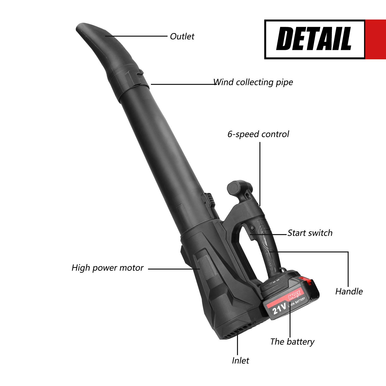 

High Power Electric Blower Strong Wind Leaves Blower Dust Removal Fan Handheld Lithium Battery Rechargeable Home Snow