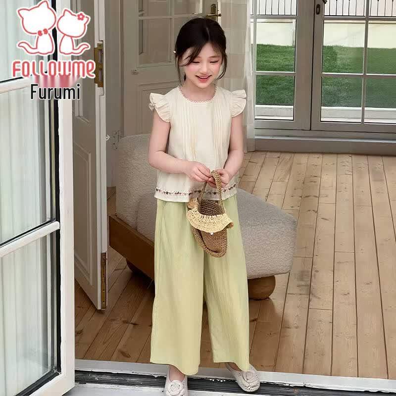 Fuluomi Girls' Sweet Korean Summer Two-Piece Set