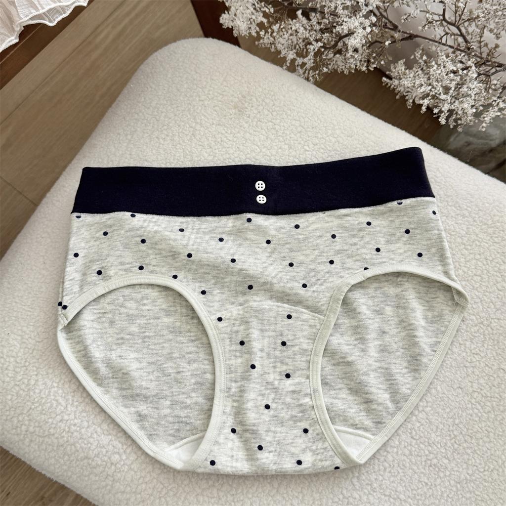 Female Autumn and Winter Sweet Retro Wave Point Cotton Antibacterial Extension Crotch No Trace Skin Briefs Hip Briefs