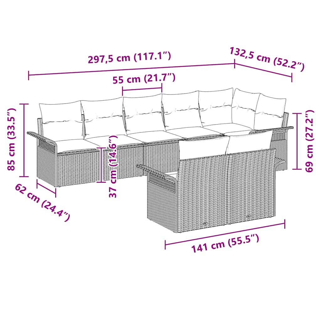 Garden Sofa Set with Cushions 8 pcs Light Grey Poly Rattan