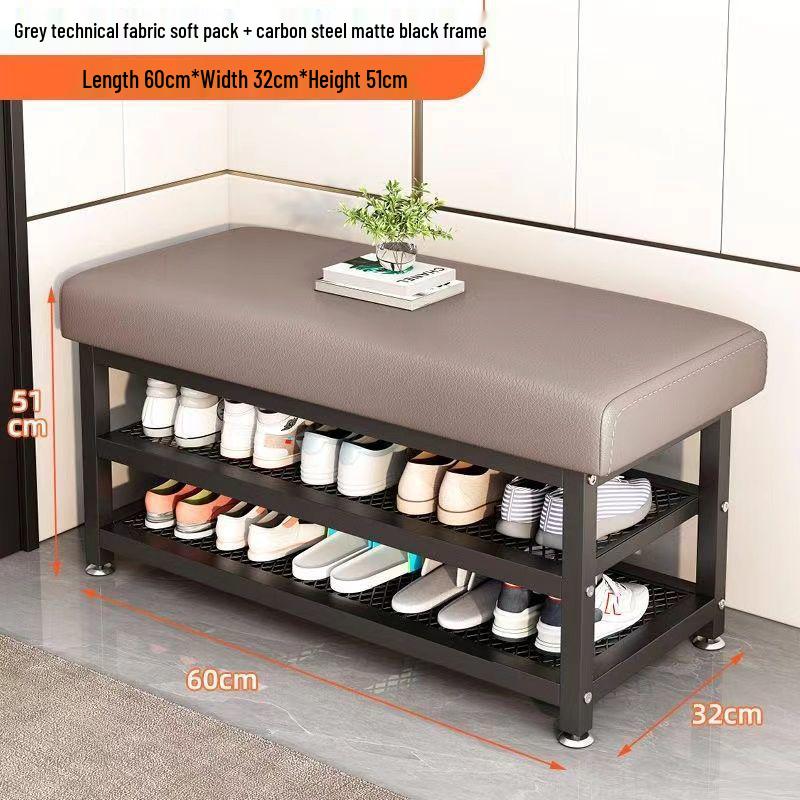 Wrought Iron Shoe Rack with Seating for Entryway
