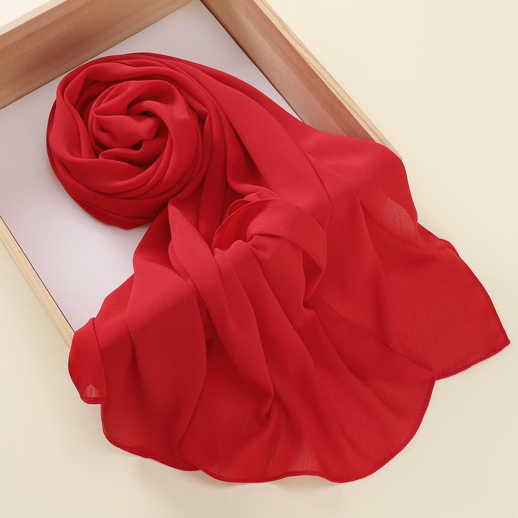 Muslim Plain Crinkle Hijabs Heavy Chiffon Scarf Arab Crepe Shawl Wraps Islamic Headband Solid Color Foulard Women