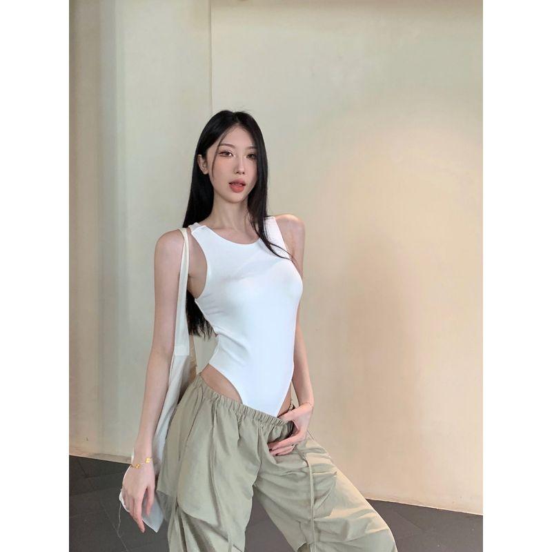 

Foreign Trade American White Cami Women Summer Backless Design Sense Niche Gyaru Sleeveless Siamese Shirt Top White Comfortable pure cotton S