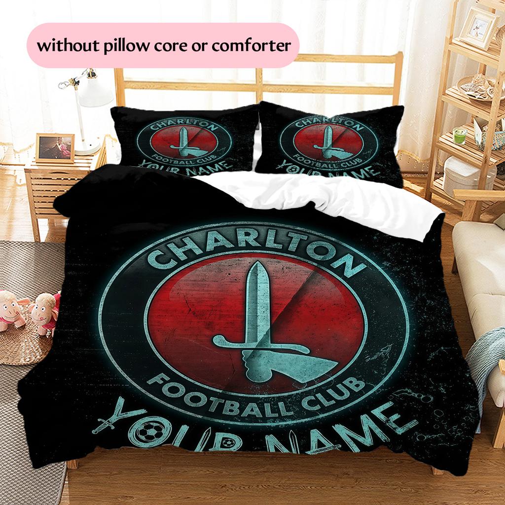Custom Name Charlton Athletic Pattern Bedding Quilt Set Home Decoration Gift (1 * duvet cover + 2 * pillowcase without core)