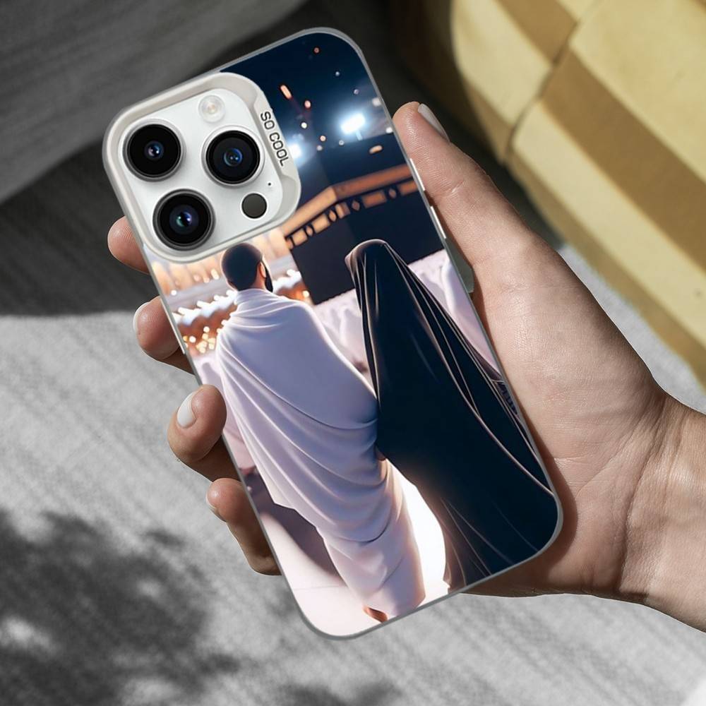 Moslem Art Kaaba Phone Case For iPhone 16,15,14,13,12,11,Mini,XS,Pro,SE,MAX White Matte Shockproof Cover