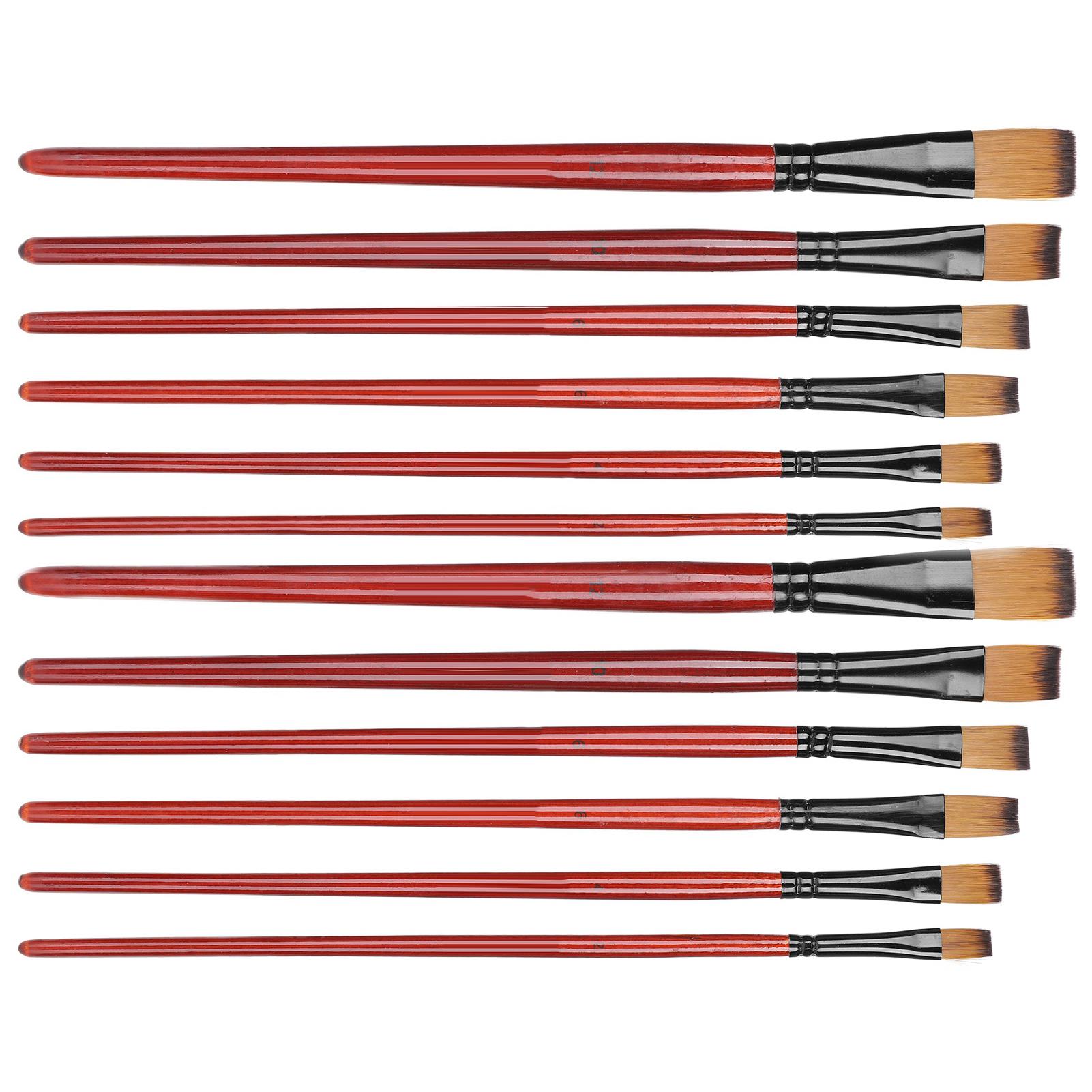 

12Pcs Painting Brush Nylon Two Color Brown Rod Watercolor Acrylic Gouache Artist Paint Tools