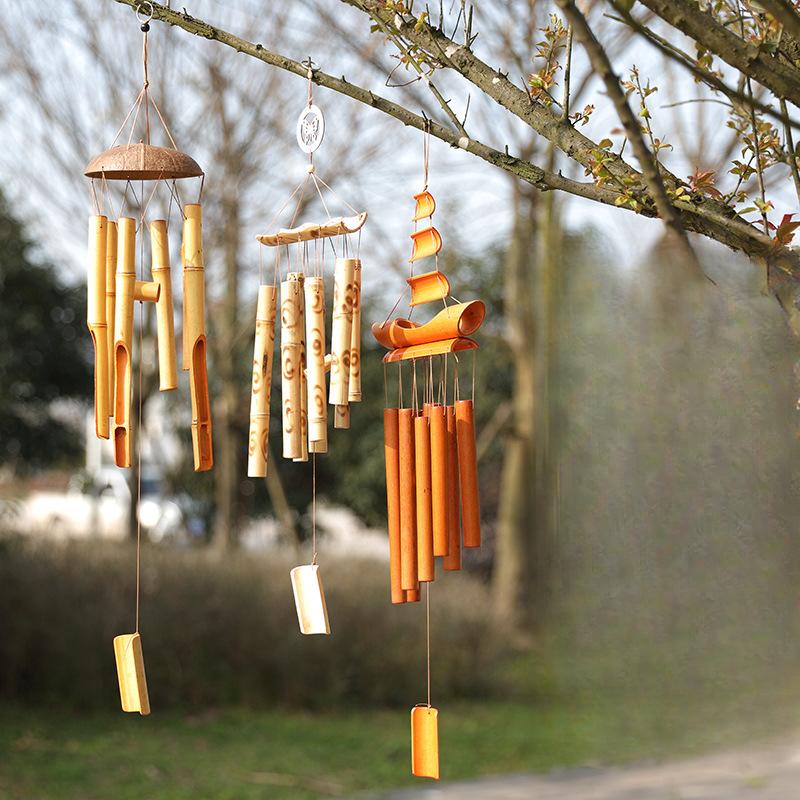 Natural Bamboo Outdoor Wind Chimes Handmade Vintage Style Garden Decor Hanging Ornament Eco-Friendly Home Door Window Decoration