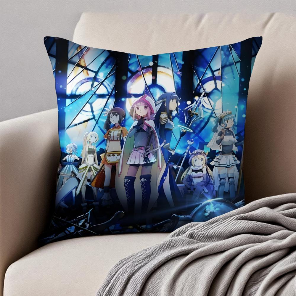 Anime DarkFantasy PPuella Magi Madoka Magica Cushion Cover Pillowcase Antidustmite Invisible Zipper Short Plush Sofa Cushion