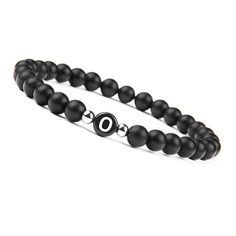 6mm Black Frosted Agate Stone Beaded 26 Letters Bracelet Valentine's Day Gift